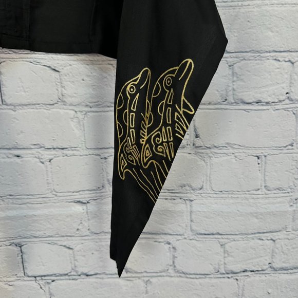 Rima Women's‎ Porpoise Themed Tie Back Halter Top, Size Small, Black w/ Gold - Picture 7 of 9